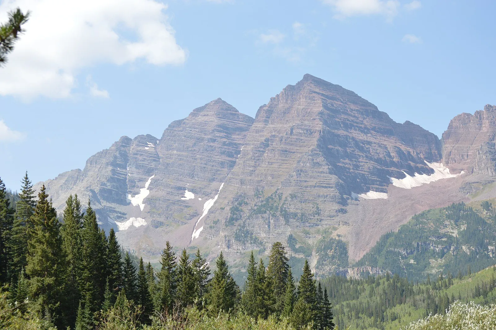 Maroon Bells reflected in Crater Lake near Aspen, Colorado