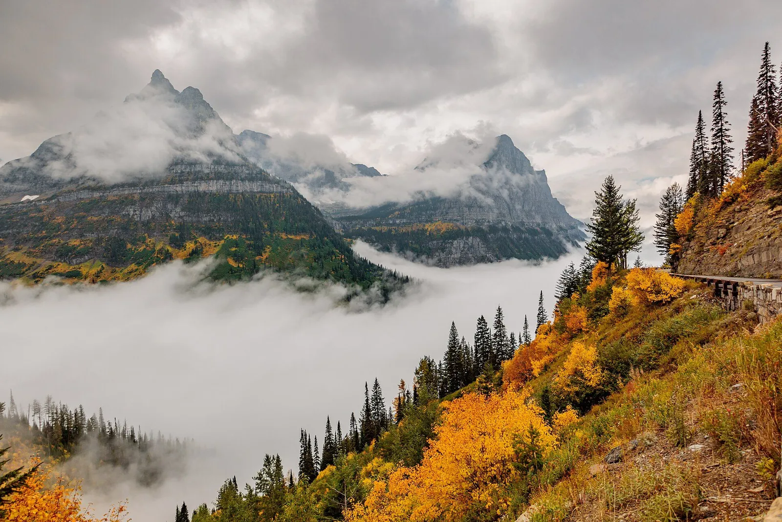 Glacier National Park mountains rising above an alpine valley