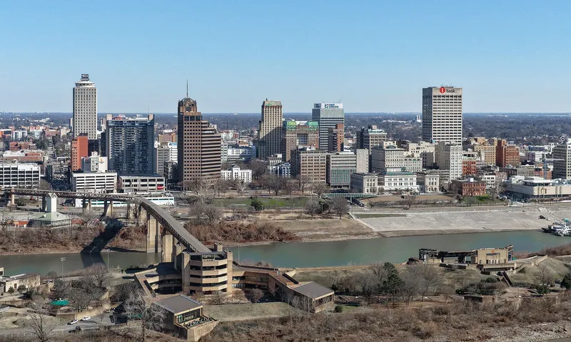 Memphis skyline and the Mississippi River at dusk